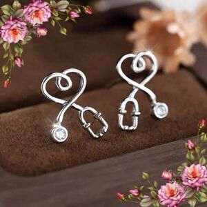 Sterling Silver S925 Stethoscope‎ Drop Earrings